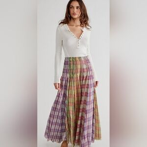 FP  M Lausanne Convertible Plaid Maxi Skirt